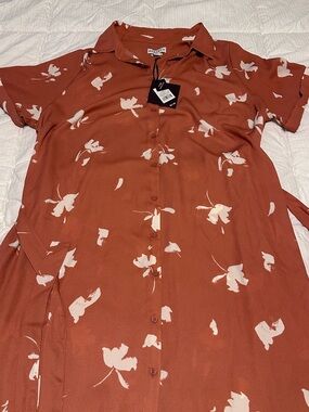 A New Day Rust Floral Button-Front Midi Dress